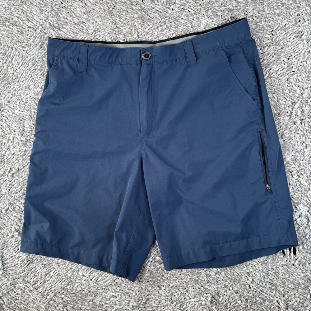 Orvis Tech Shorts Mens 36 Navy Blue Zip Pockets Stretch Golf Preppy Hiking Work